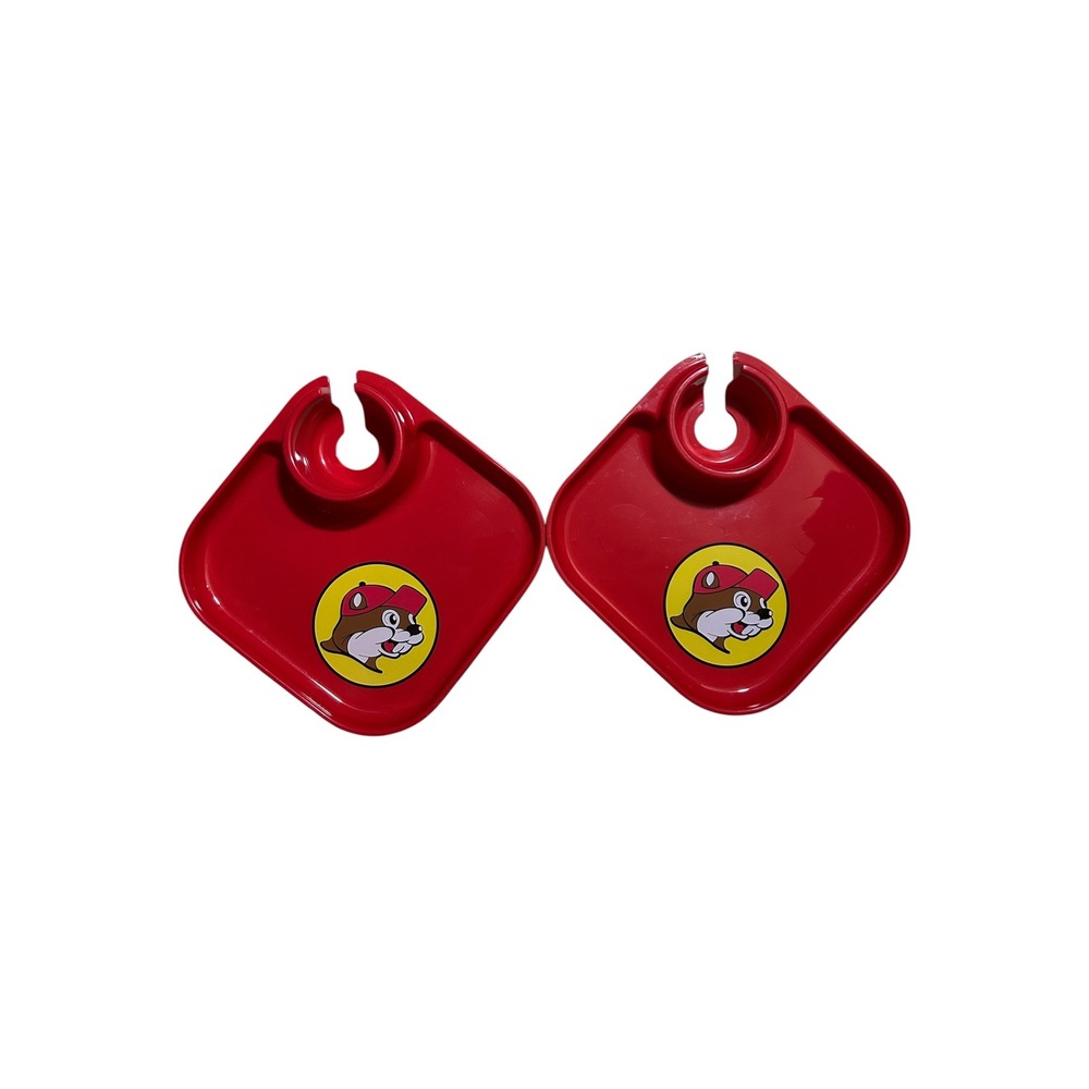 Buc-ee's Red Great 2-Plate Party Trays with Cup Holder Beaver Logo Tailgate Red